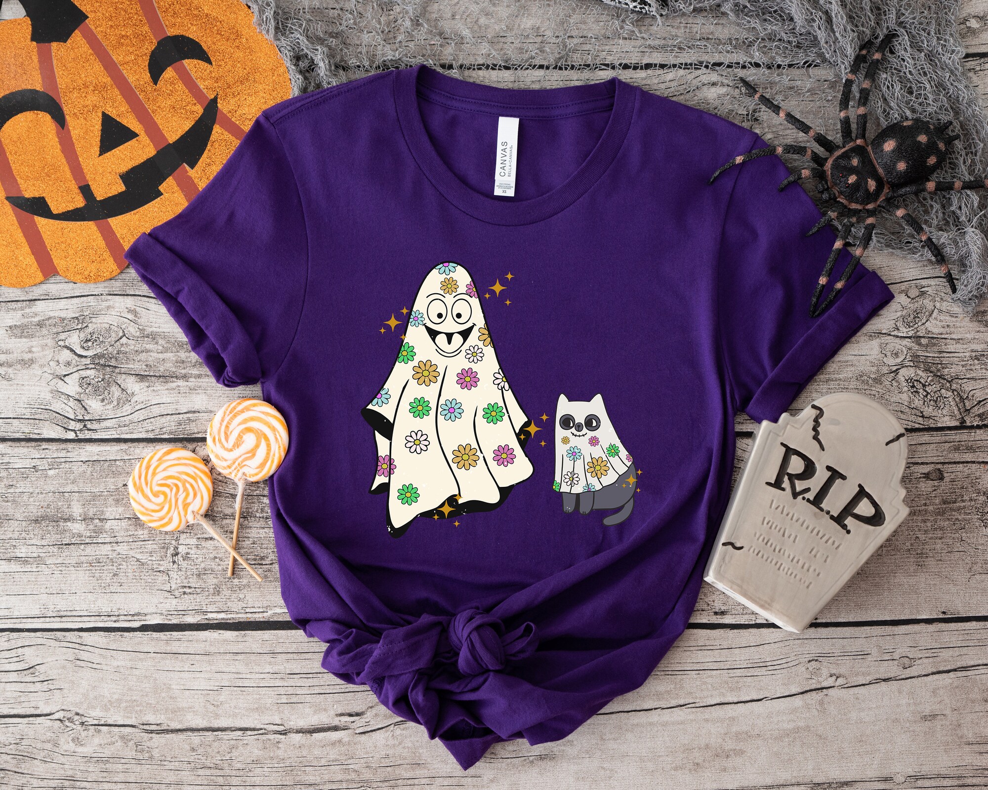 Spooky Halloween Cat Shirt: Perfect for Ghost & Cat Lovers image 2