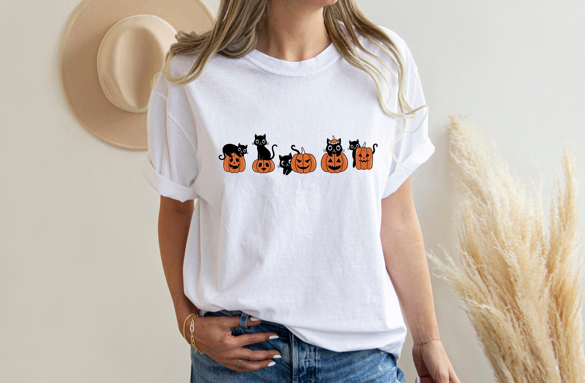 Halloween Black Cat Shirt: Fall Pumpkin Cat Shirt image 3