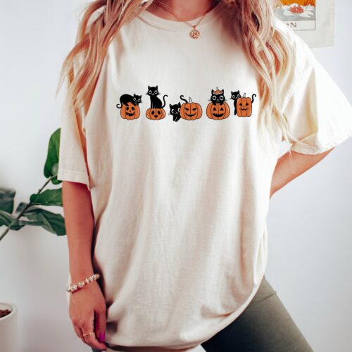 Halloween Black Cat Shirt: Fall Pumpkin Cat Shirt image 0