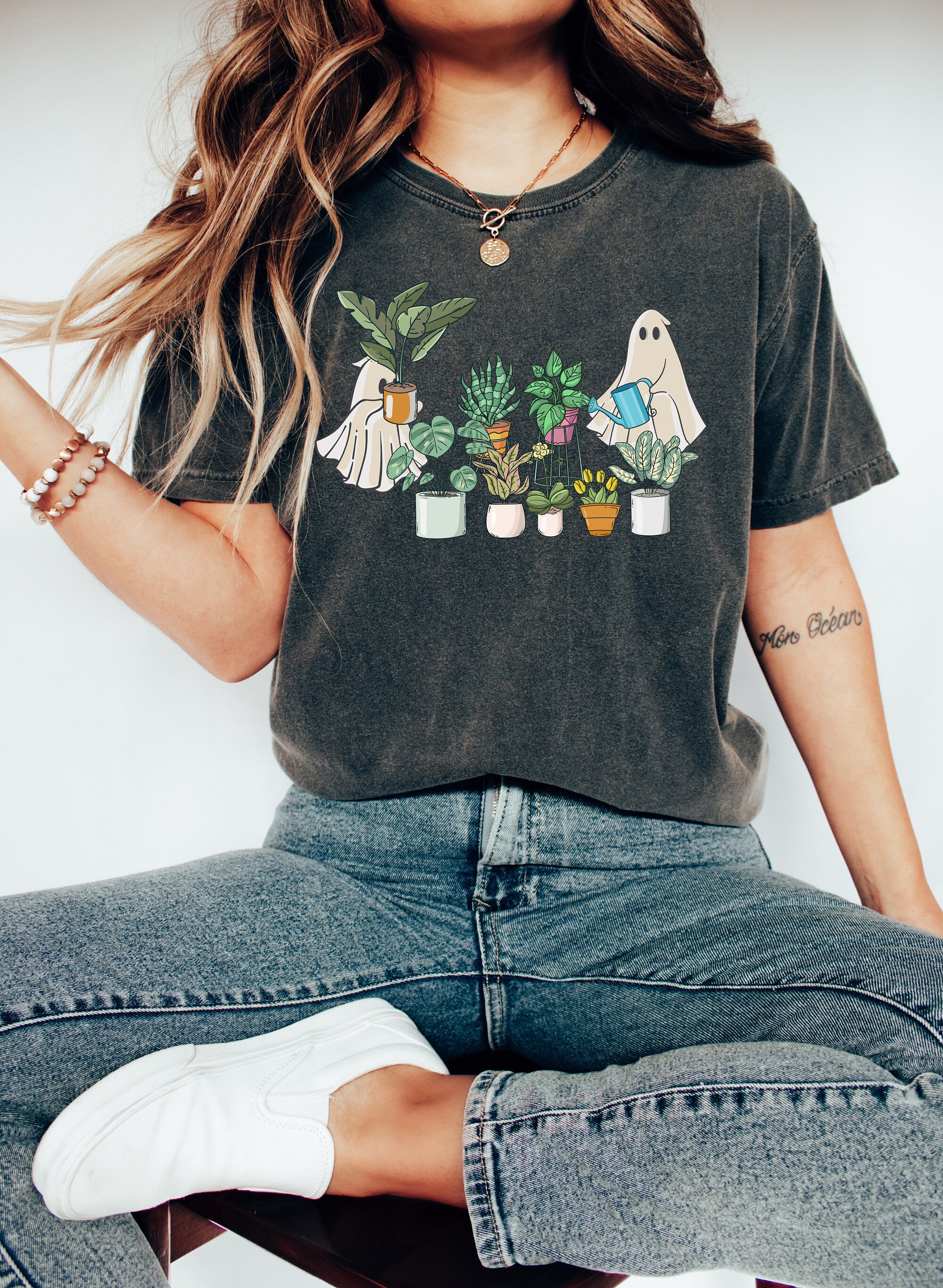Spooky & Fun: Plant Lady Ghost Sweatshirt for Halloween & Fall image 0