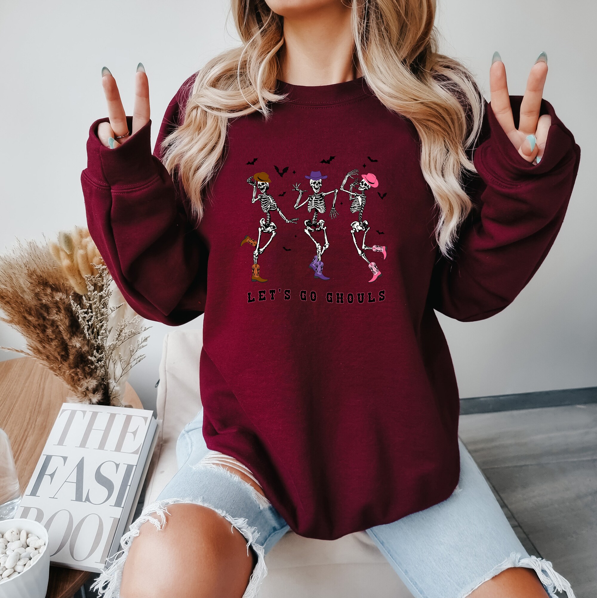 Dancing Skeleton Western Halloween Sweatshirt: Fall Party Shirt image 1