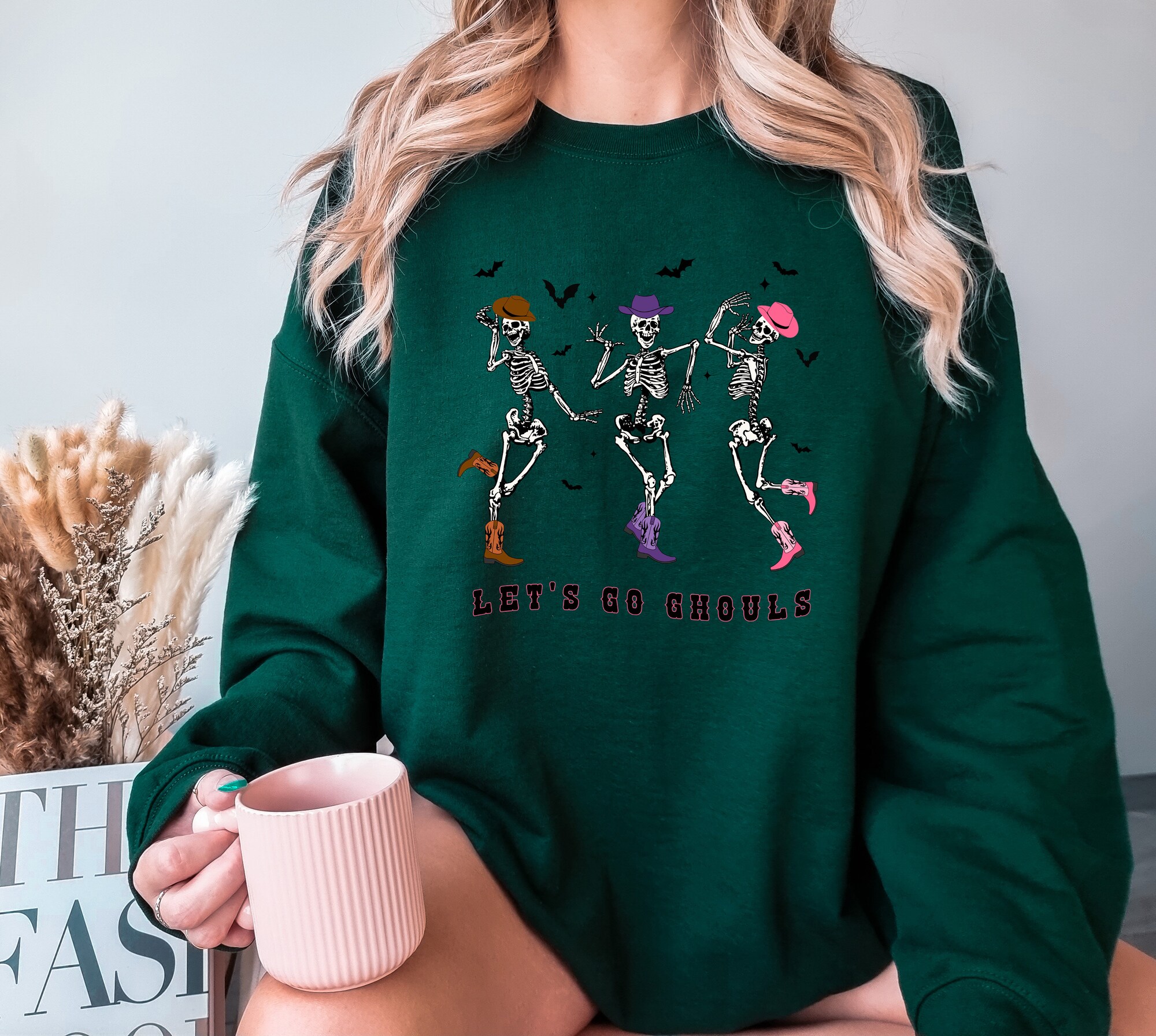 Dancing Skeleton Western Halloween Sweatshirt: Fall Party Shirt image 2