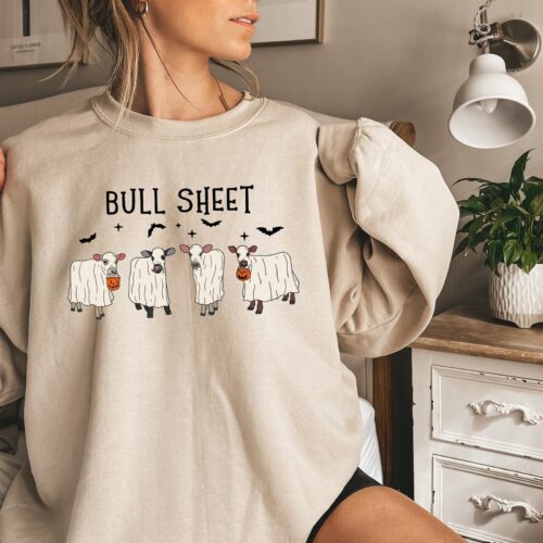 Bull Sheet Ghost Cow Sweatshirt: Cute Spooky Western Halloween Gift Shirt image 0