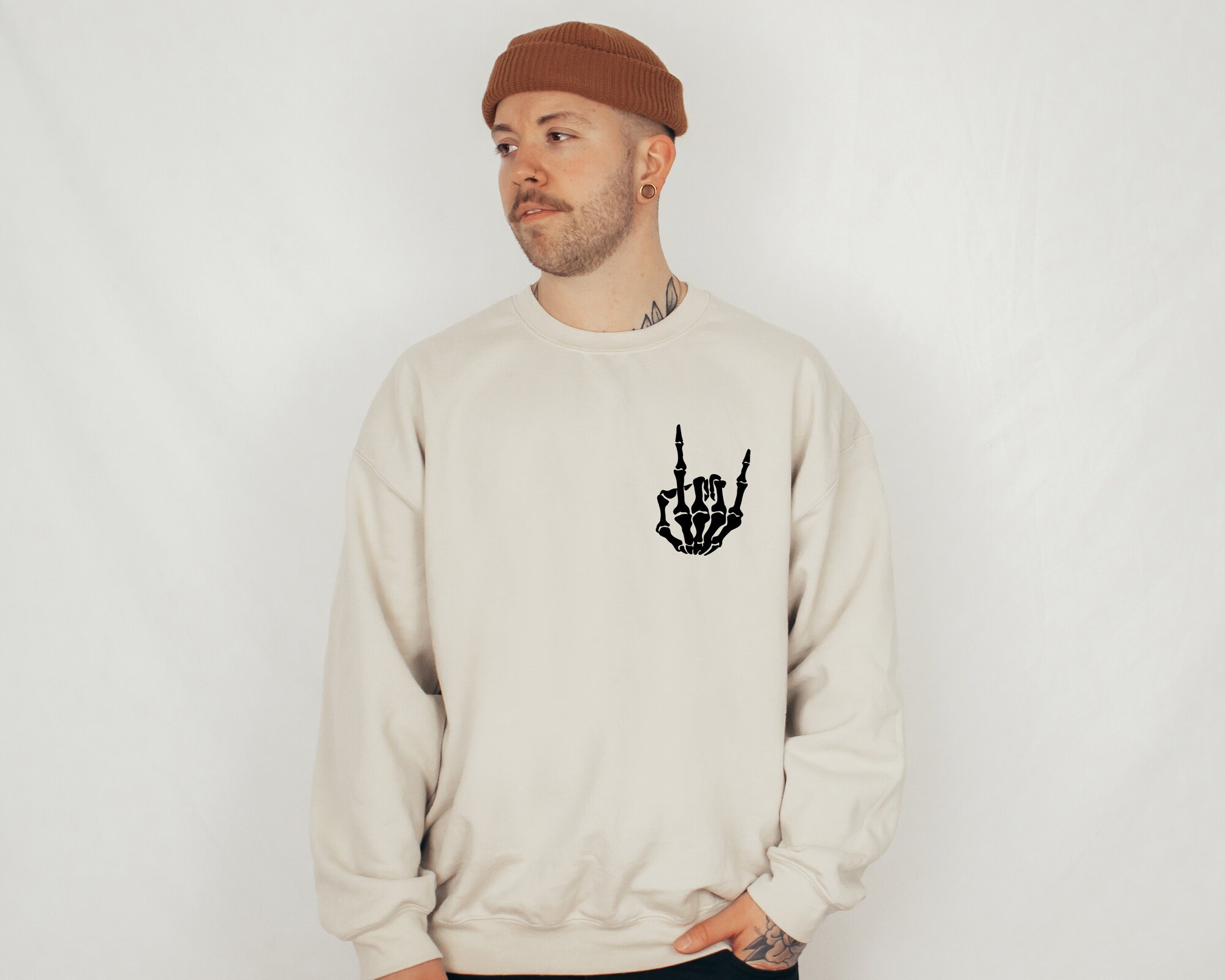 Skeleton Halloween Sweatshirt: Funny Spooky Vibes Rock Tee image 2