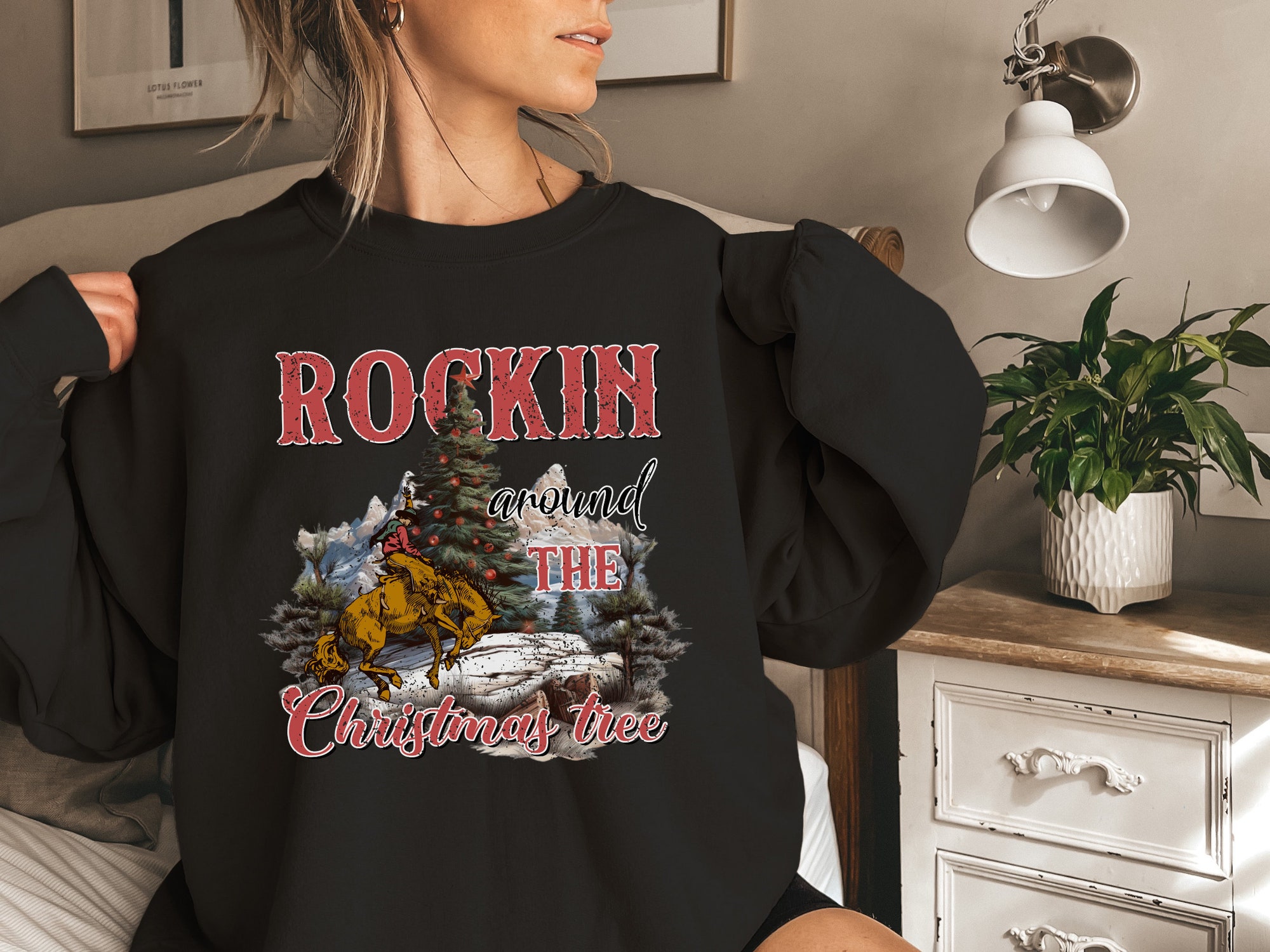 Retro Cowboy Christmas Sweatshirt - Rockin' Holiday Tee image 4