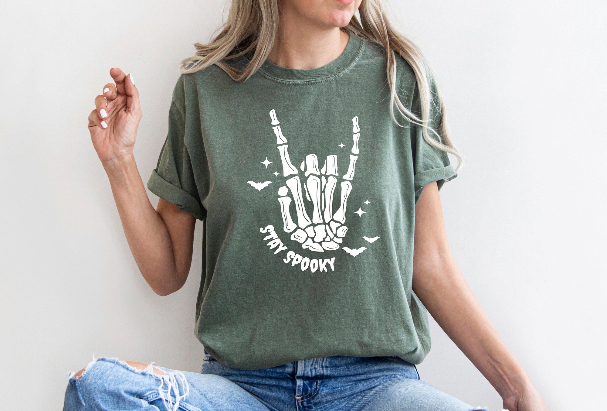 Stay Spooky Skeleton Hands Shirt: Witchy Retro Fall Halloween Outfit image 2