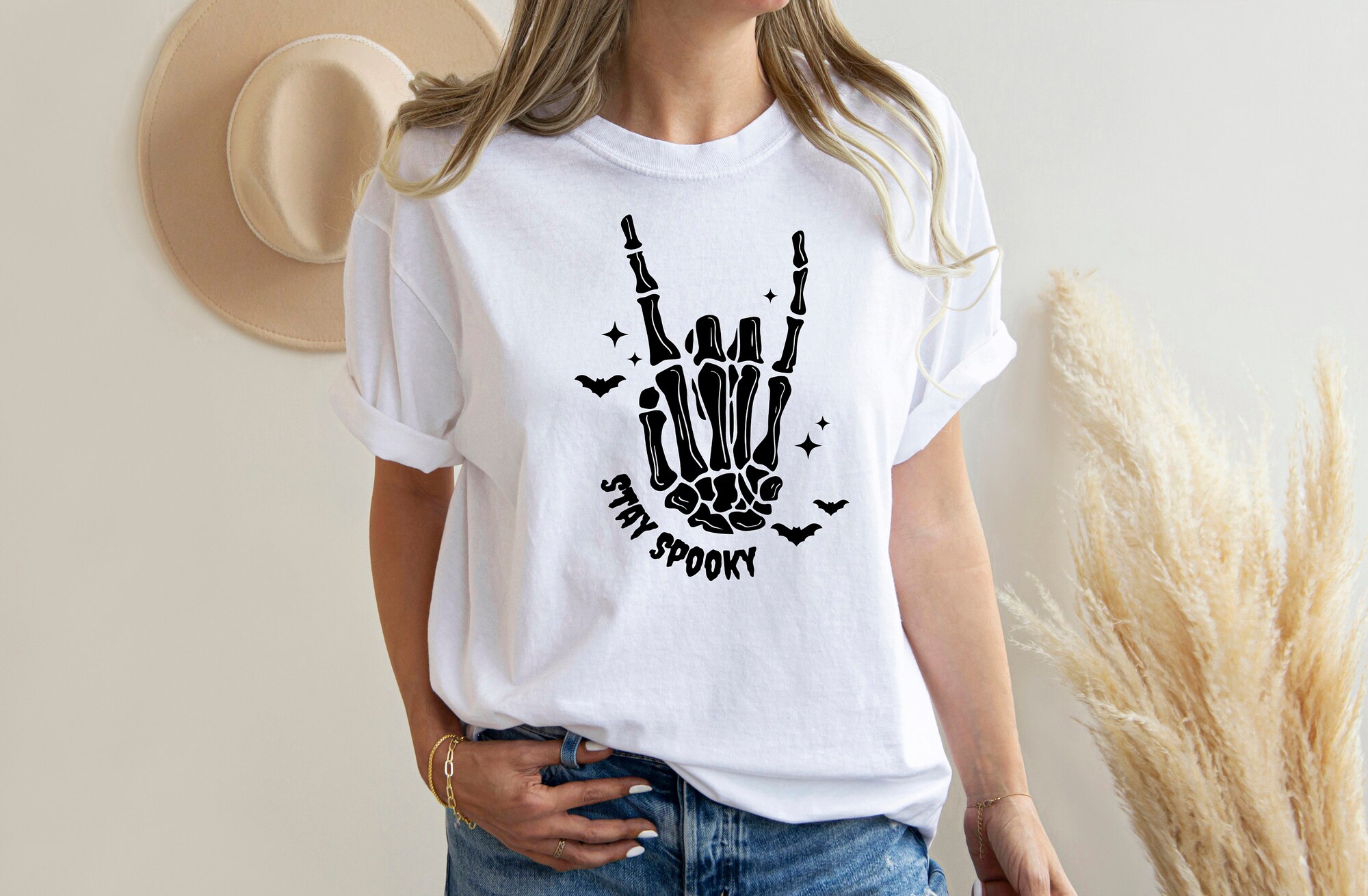 Stay Spooky Skeleton Hands Shirt: Witchy Retro Fall Halloween Outfit image 5