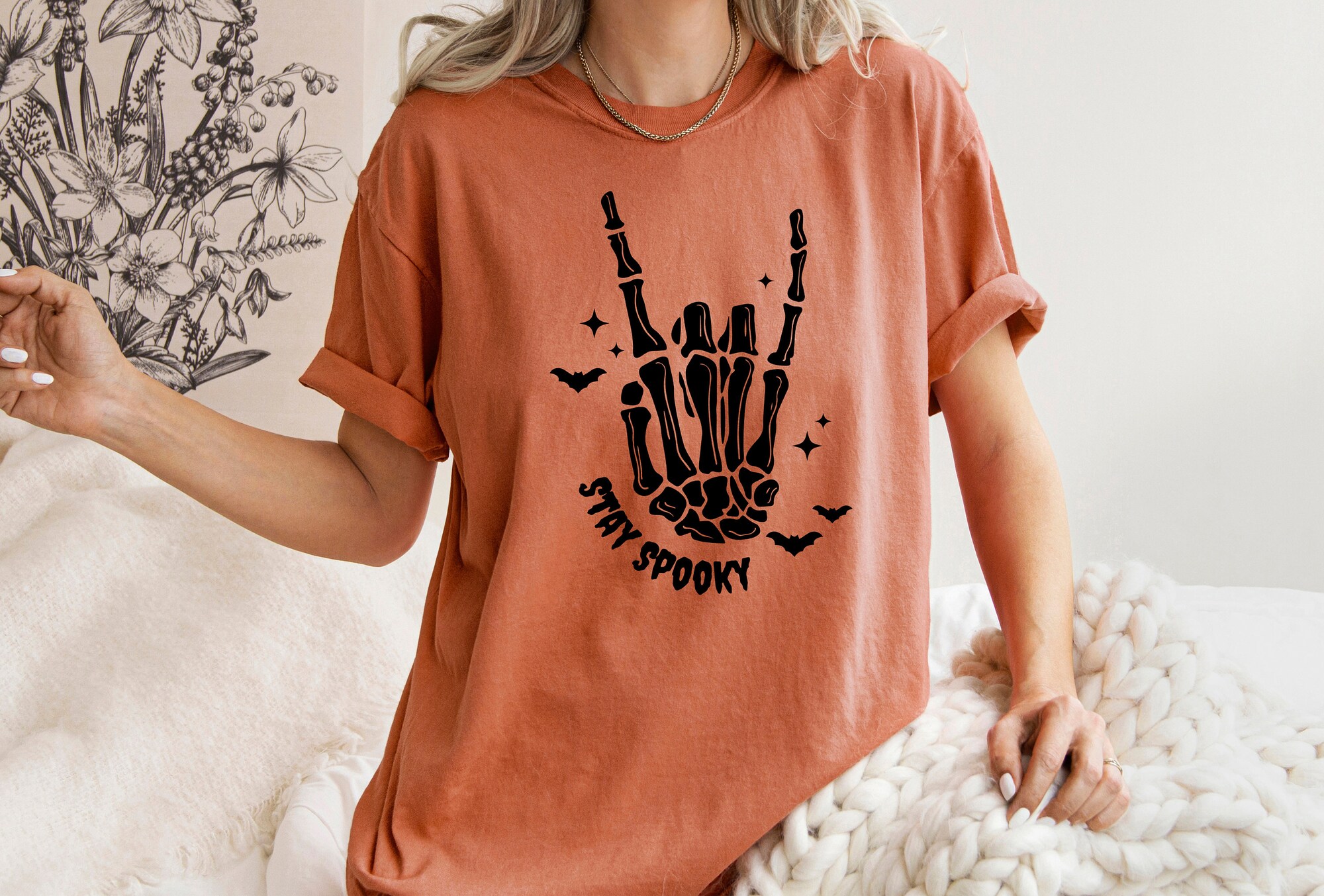 Stay Spooky Skeleton Hands Shirt: Witchy Retro Fall Halloween Outfit image 4