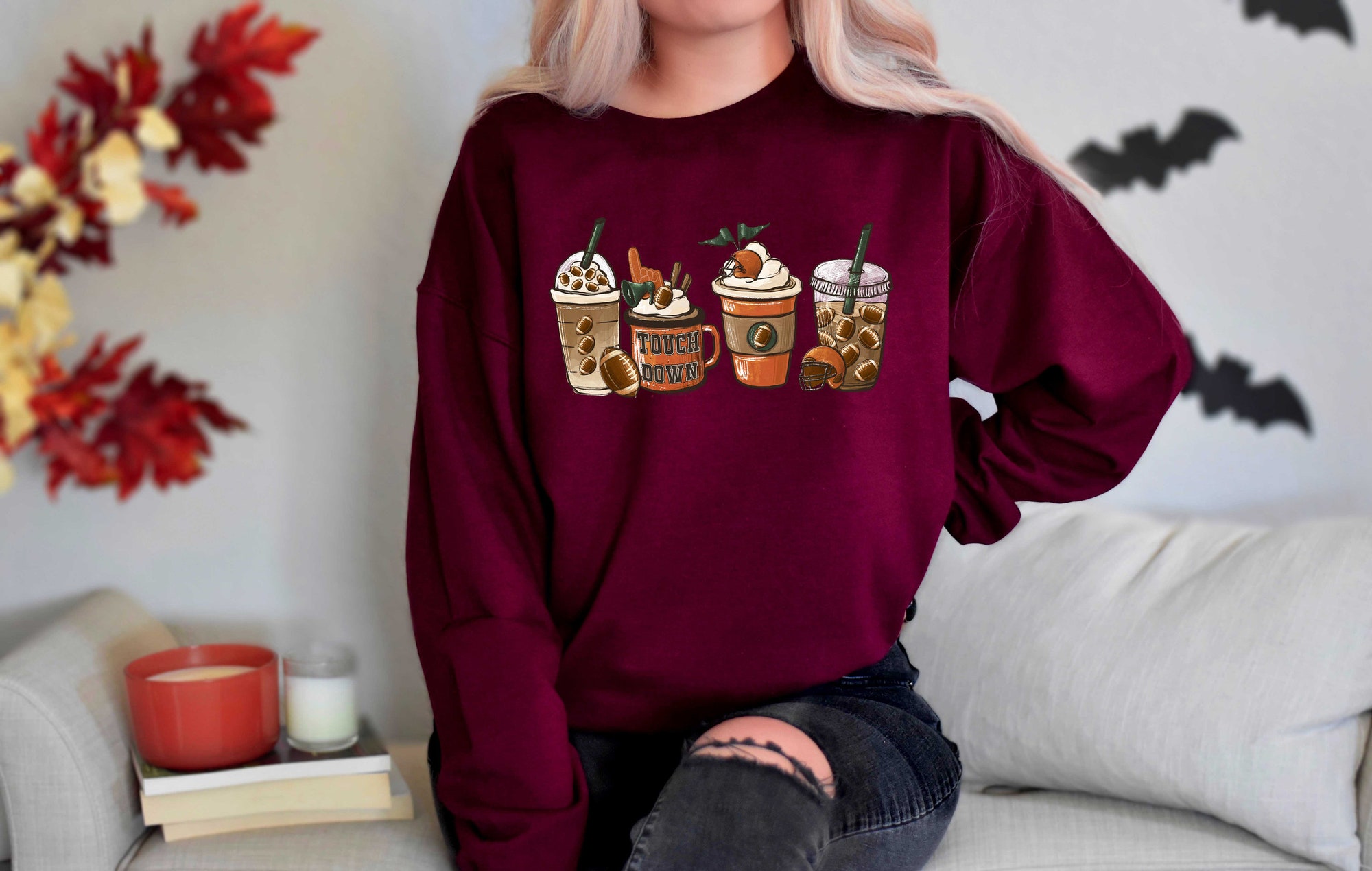 TouchDown Football Sweatshirt, Tis The Season, Fall Hot Coffee Shirt, Coffee Lovers, Pumpkin Latte Drink, Thanksgiving,Pumpkin Spice Shirt image 3