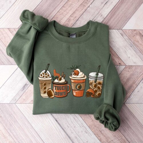 TouchDown Football Sweatshirt, Tis The Season, Fall Hot Coffee Shirt, Coffee Lovers, Pumpkin Latte Drink, Thanksgiving,Pumpkin Spice Shirt image 0