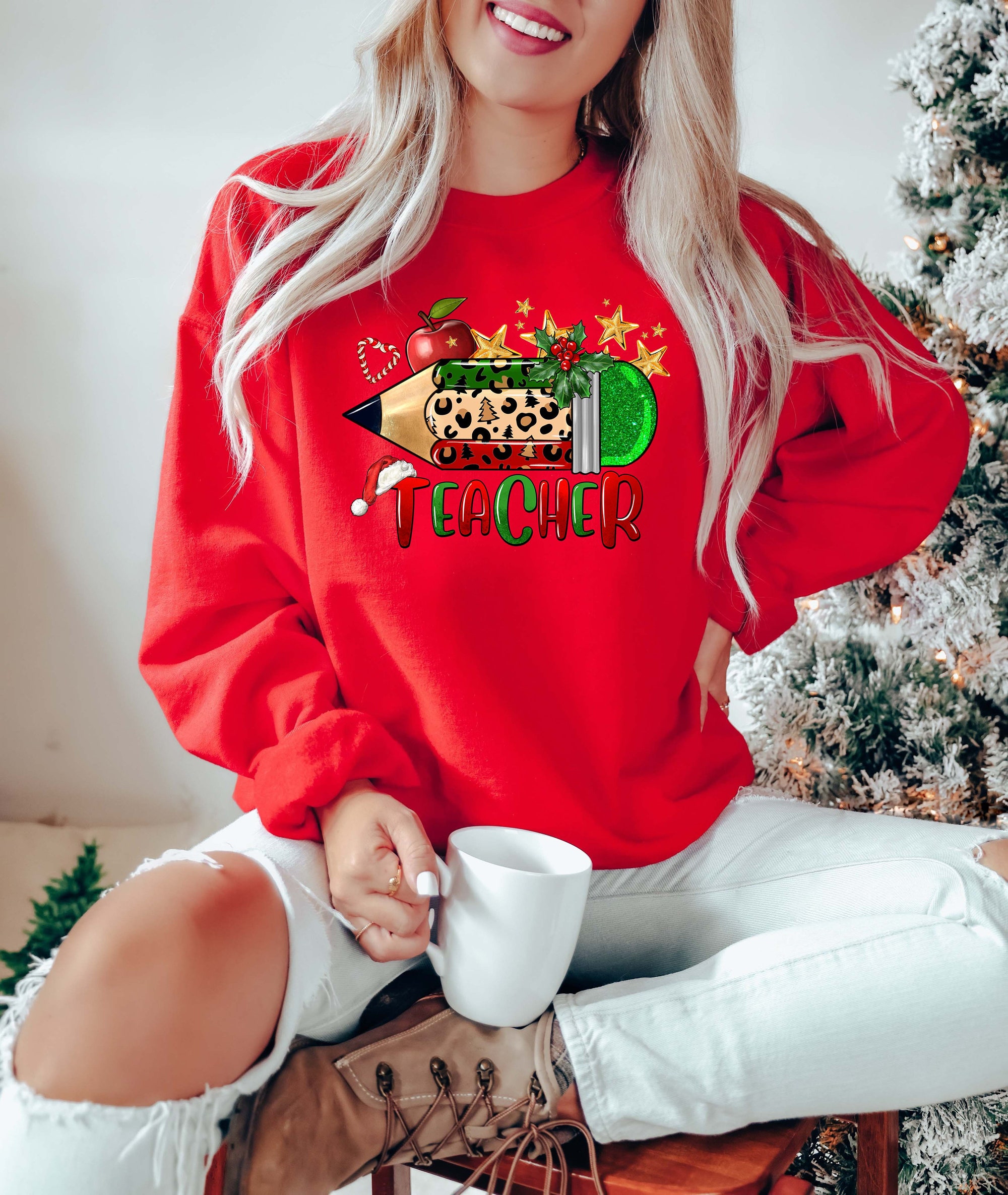 Merry Christmas Teacher Sweatshirt | Gift for Teachers Teacher Life image 2