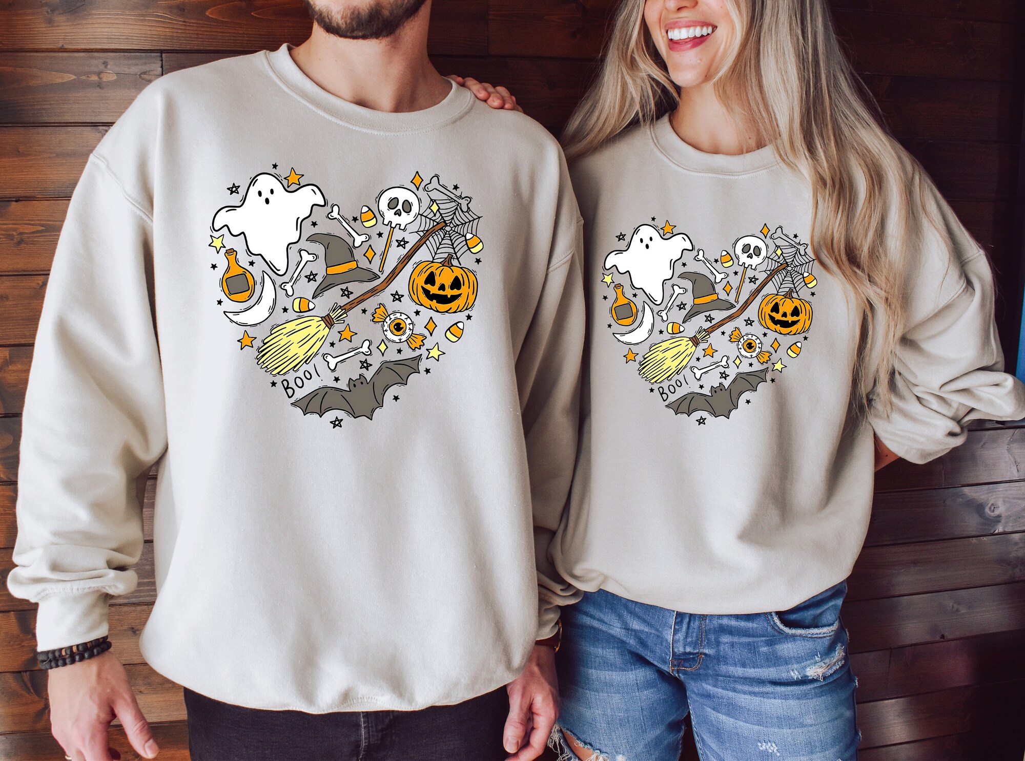 Halloween Doodles Heart Shirt: Ghost Sweatshirt Spooky Season Halloween Gift image 2