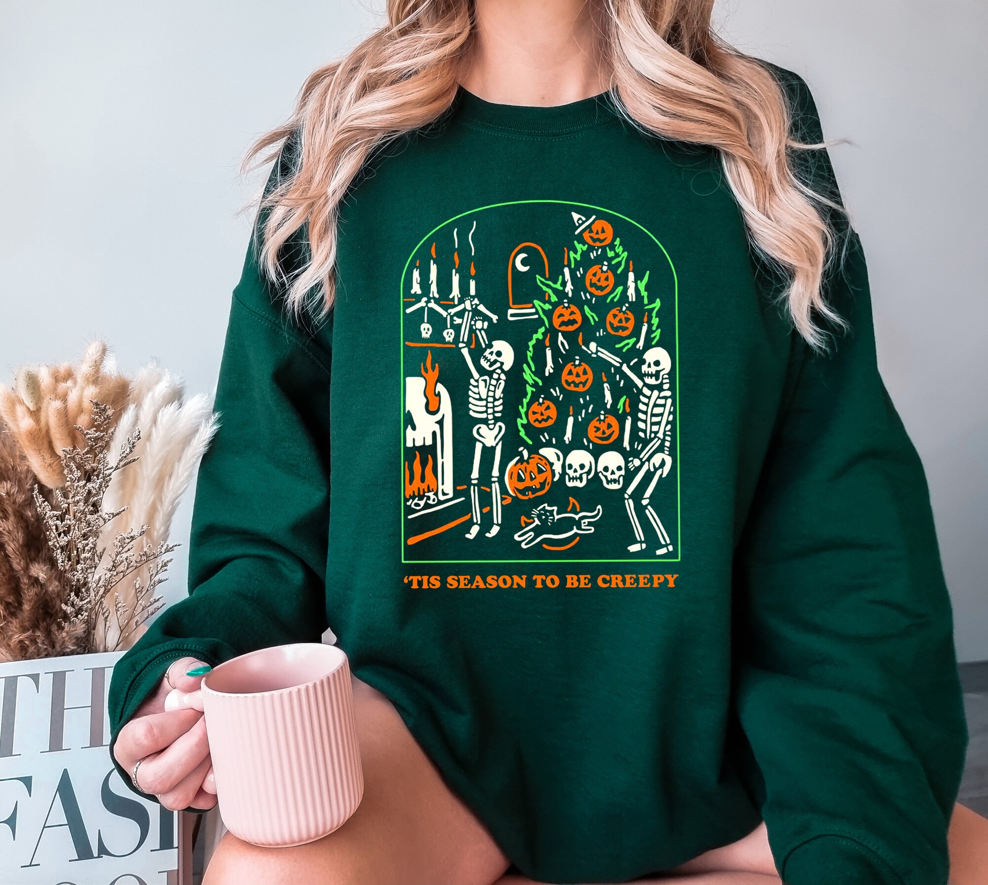 Tis the Season to be Creepy Sweatshirt: Funny Skeleton Halloween Spooky Vibes image 2