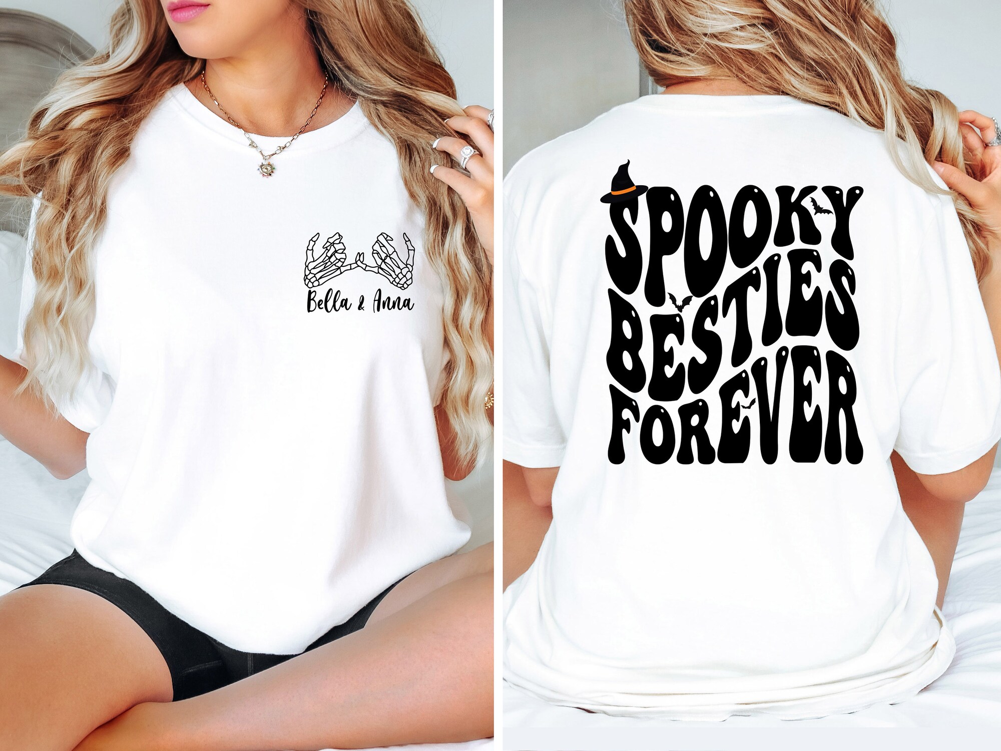 Custom Spooky Besties Forever Shirt: Sisters Halloween Funny Best Friend Tee image 2