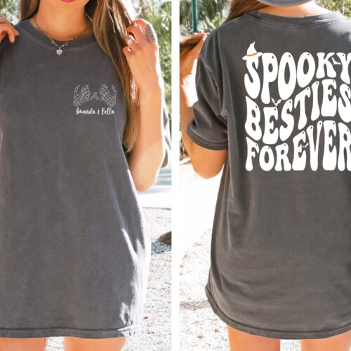 Custom Spooky Besties Forever Shirt: Sisters Halloween Funny Best Friend Tee image 0