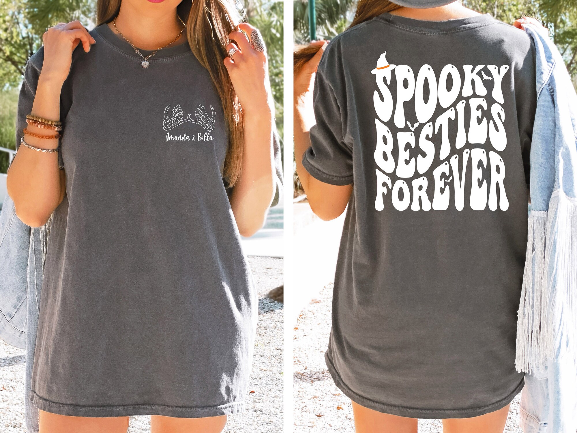 Custom Spooky Besties Forever Shirt: Sisters Halloween Funny Best Friend Tee image 0