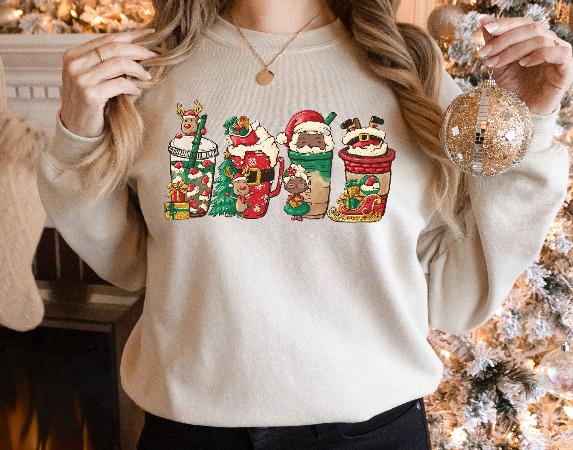 Christmas Santa Coffee Shirt: Peppermint Iced Latte Snowmen Winter Women Tee image 1