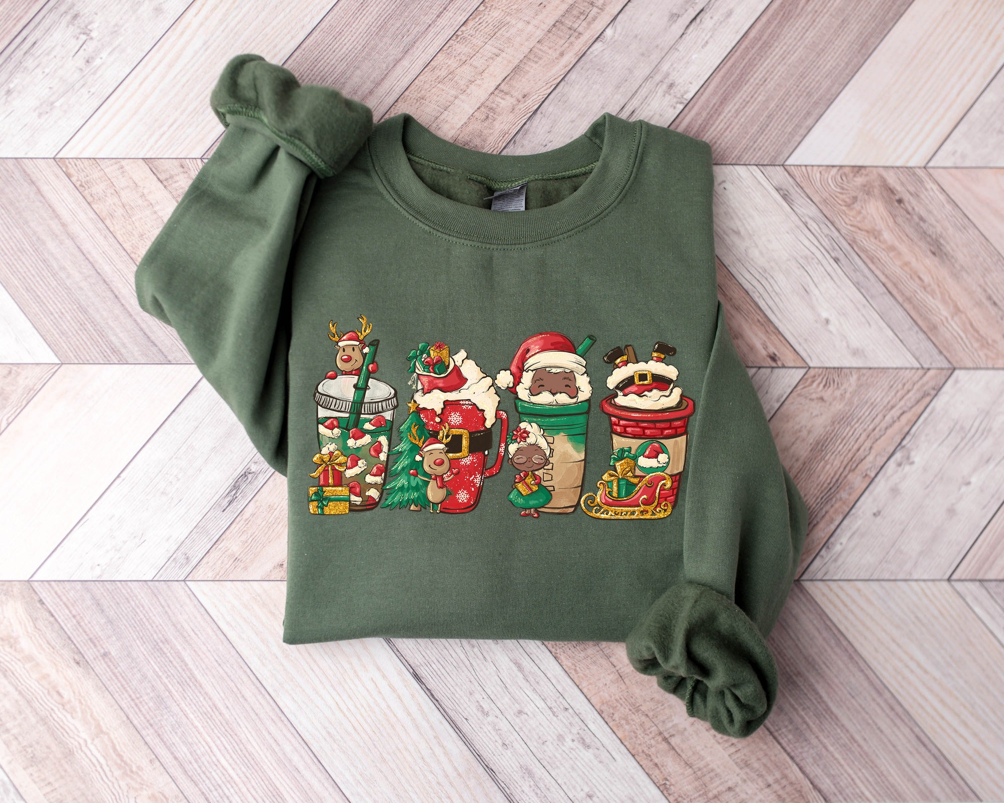 Christmas Santa Coffee Shirt: Peppermint Iced Latte Snowmen Winter Women Tee image 2