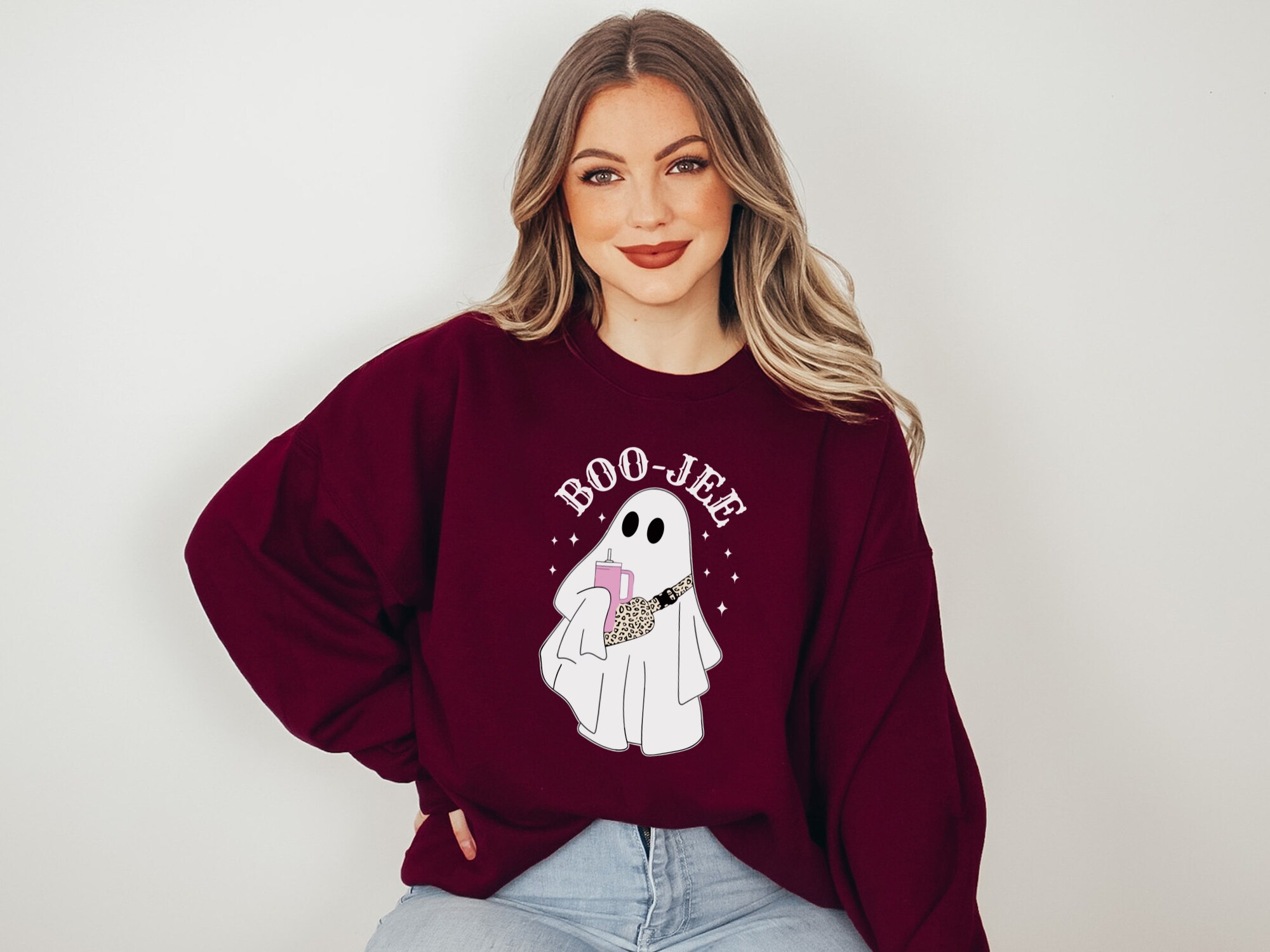 Halloween Ghost Sweatshirt - Boo Jee Hoodie Spooky Season Sweater image 4