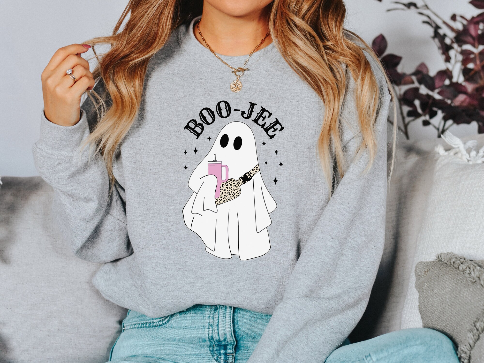 Halloween Ghost Sweatshirt - Boo Jee Hoodie Spooky Season Sweater image 5