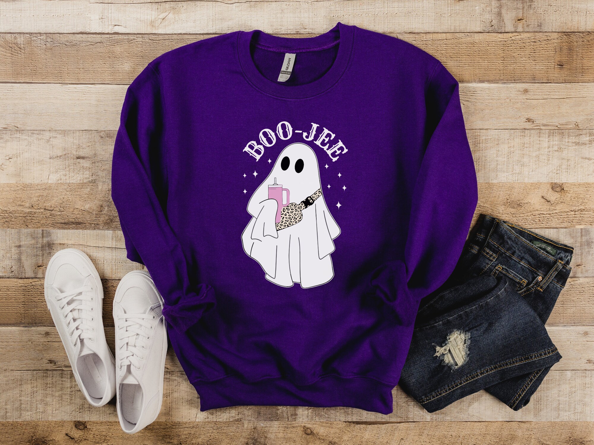 Halloween Ghost Sweatshirt - Boo Jee Hoodie Spooky Season Sweater image 6