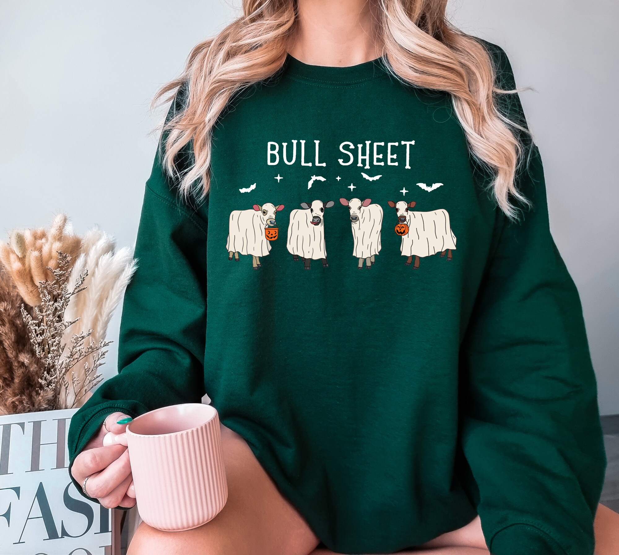 Bull Sheet Ghost Cow Sweatshirt: Cute Spooky Western Halloween Gift Shirt image 2