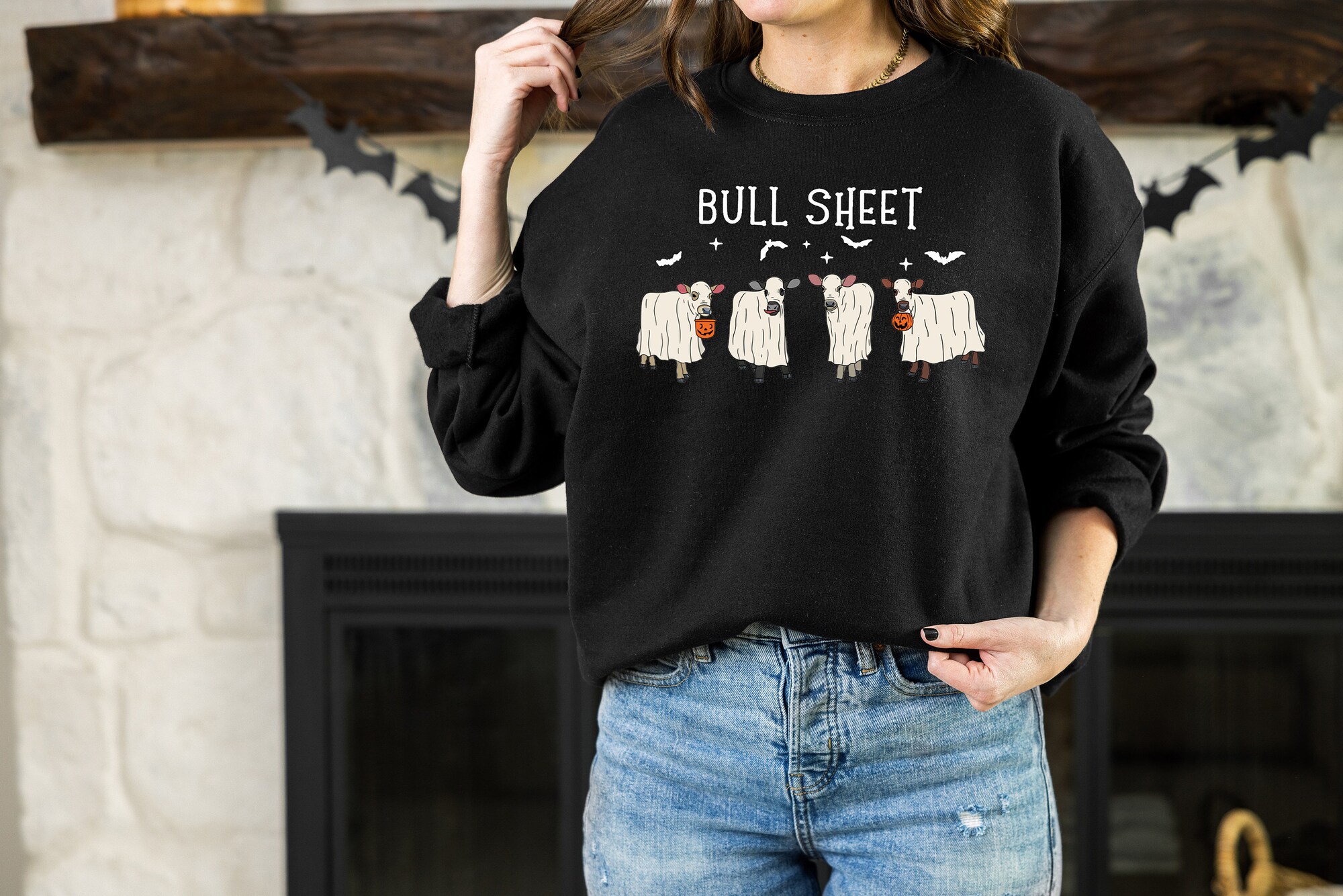 Bull Sheet Ghost Cow Sweatshirt: Cute Spooky Western Halloween Gift Shirt image 4