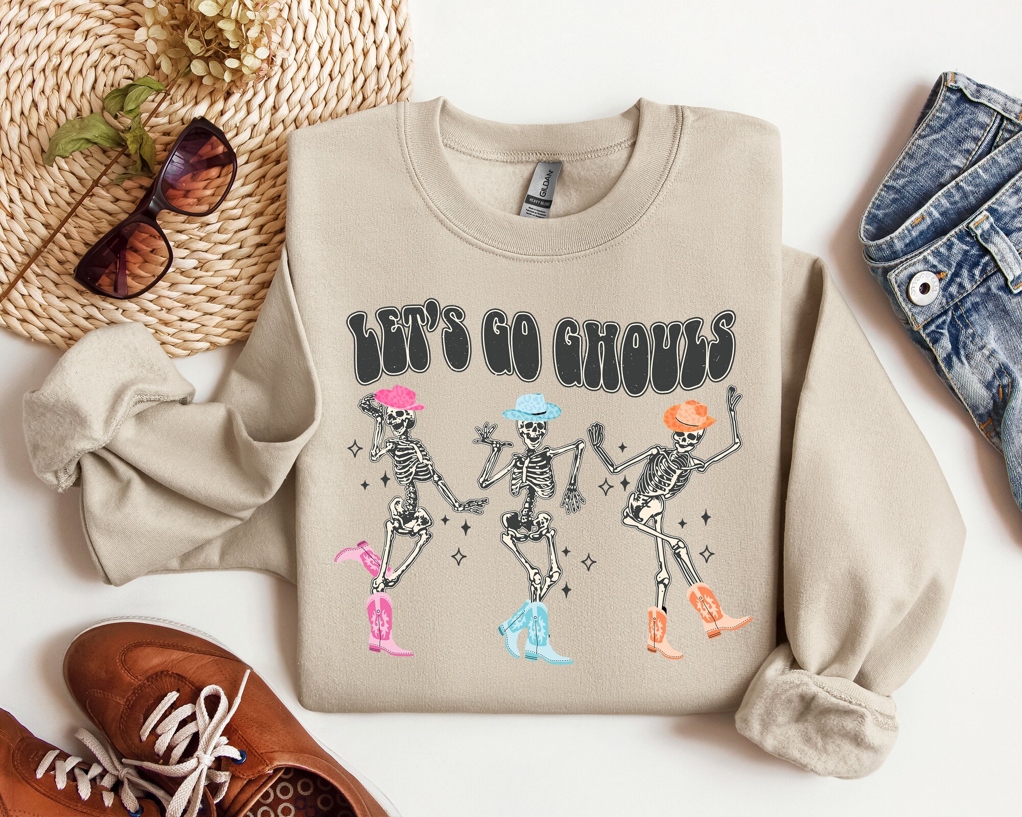 Let's Go Ghouls: Dancing Skeleton & Ghost Halloween Sweatshirt image 5