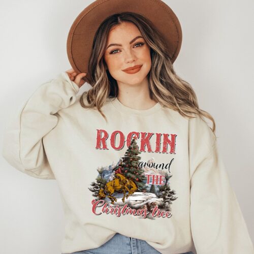 Retro Cowboy Christmas Sweatshirt - Rockin' Holiday Tee image 0