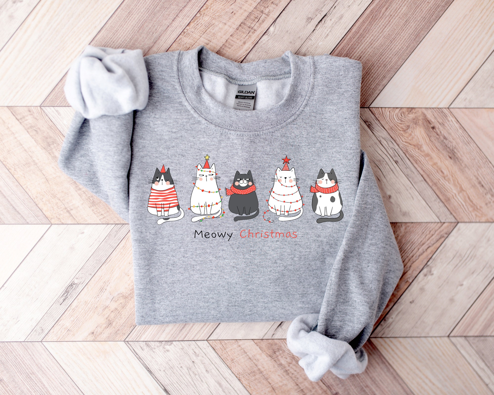 Meowy Christmas Sweatshirt | Happy Cat Year Shirt image 3