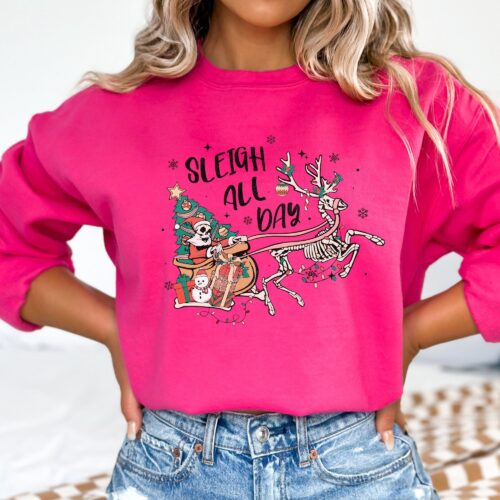 Sleigh All Day Funny Christmas Sweatshirt - Xmas Gift for Women image 0