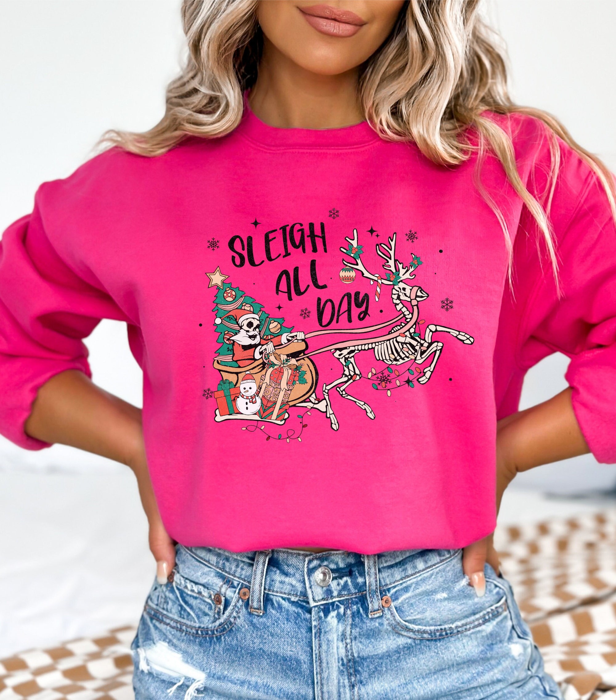 Sleigh All Day Funny Christmas Sweatshirt - Xmas Gift for Women image 0