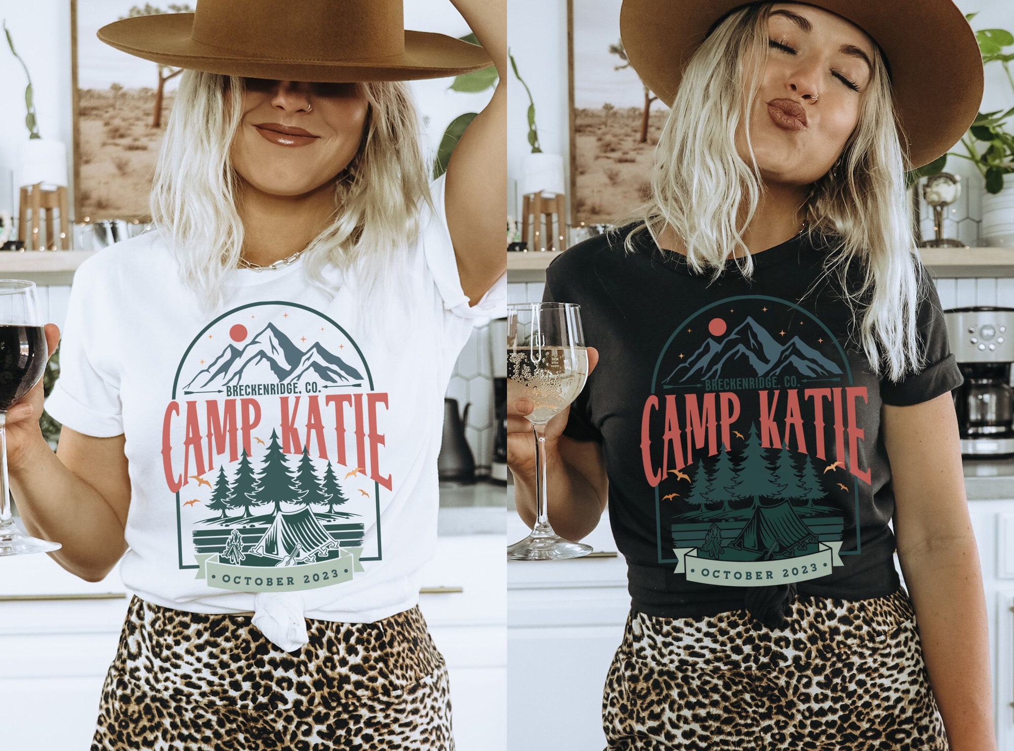 Custom Camp Bachelorette Tees - Retro Mountain & Lake Bridal Party image 1