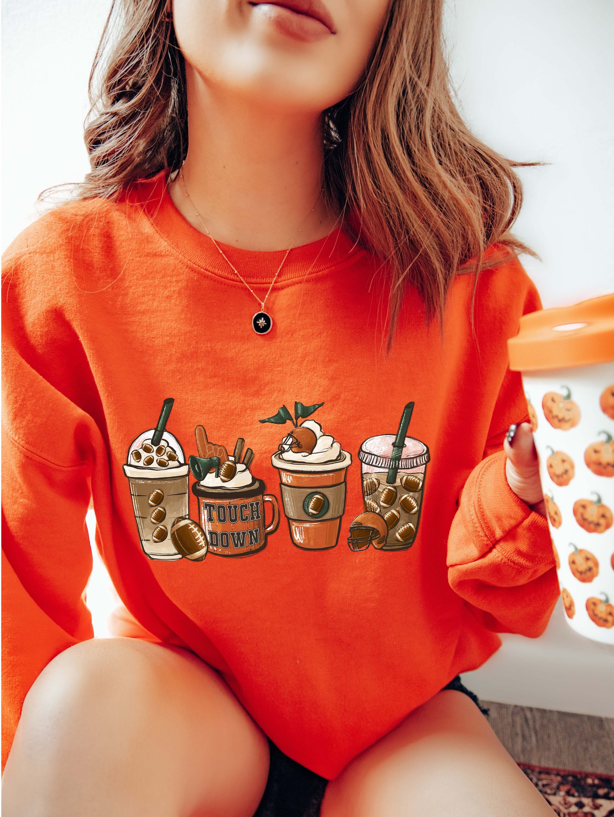 TouchDown Football Sweatshirt, Tis The Season, Fall Hot Coffee Shirt, Coffee Lovers, Pumpkin Latte Drink, Thanksgiving,Pumpkin Spice Shirt image 4