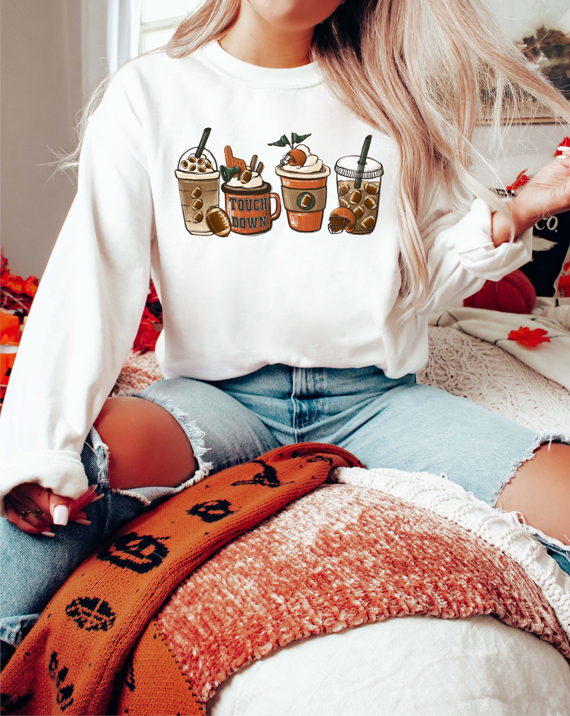 TouchDown Football Sweatshirt, Tis The Season, Fall Hot Coffee Shirt, Coffee Lovers, Pumpkin Latte Drink, Thanksgiving,Pumpkin Spice Shirt image 1