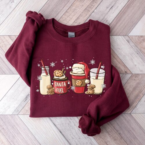 Santa Fuel Sweatshirt: Milk and Cookies Latte Shirt Funny Christmas Gifts image 0