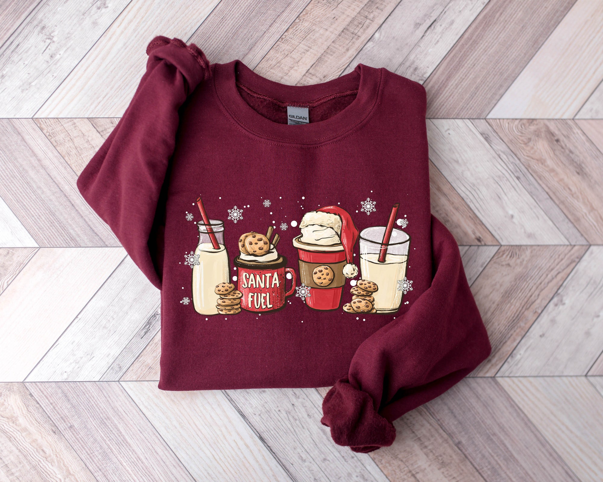Santa Fuel Sweatshirt: Milk and Cookies Latte Shirt Funny Christmas Gifts image 0