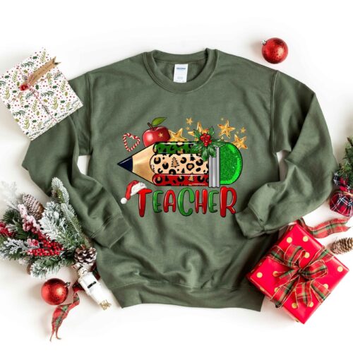 Merry Christmas Teacher Sweatshirt | Gift for Teachers Teacher Life image 0