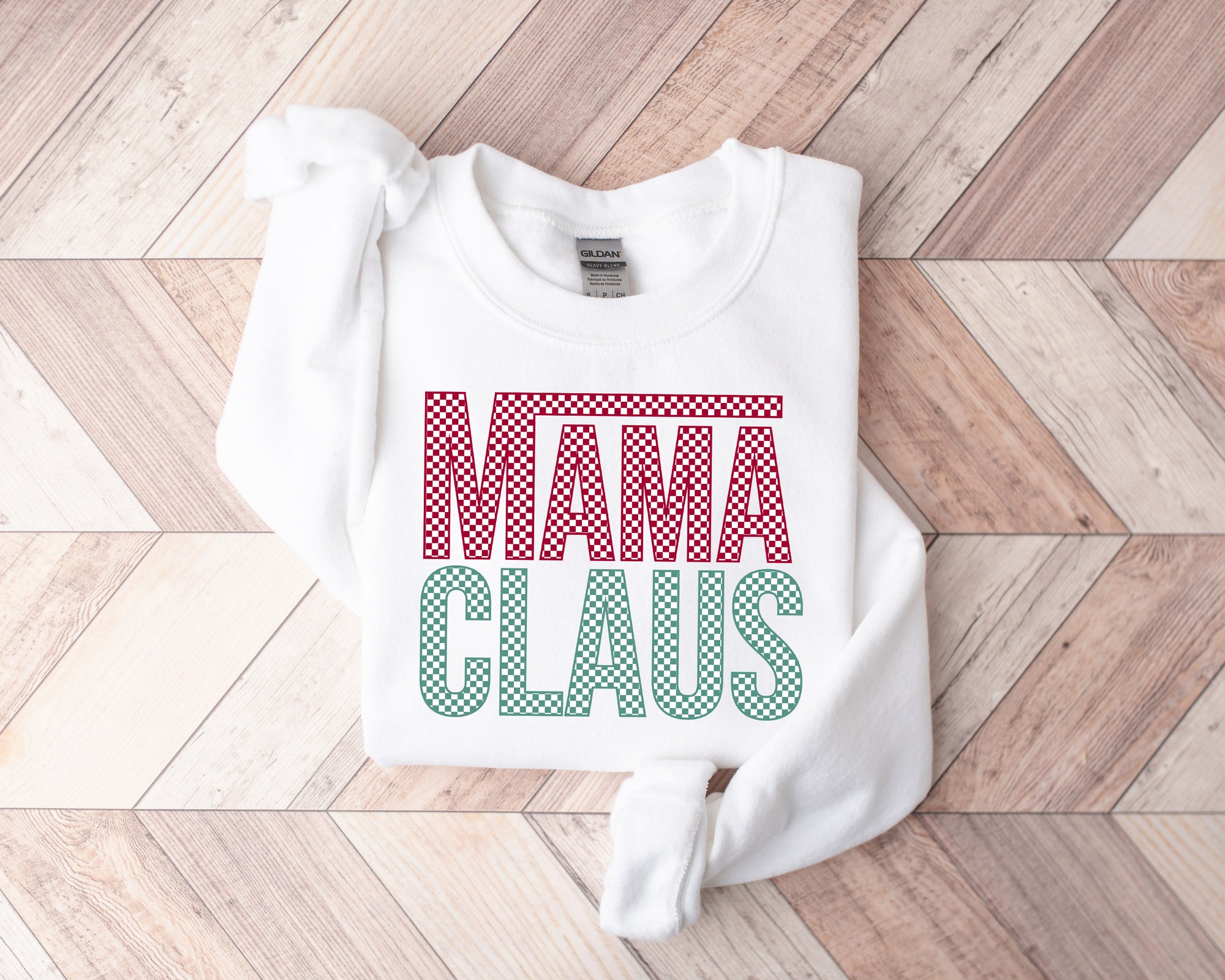 Mama Claus Christmas Sweatshirt | Cute Winter Buffalo Mama T-shirt image 2