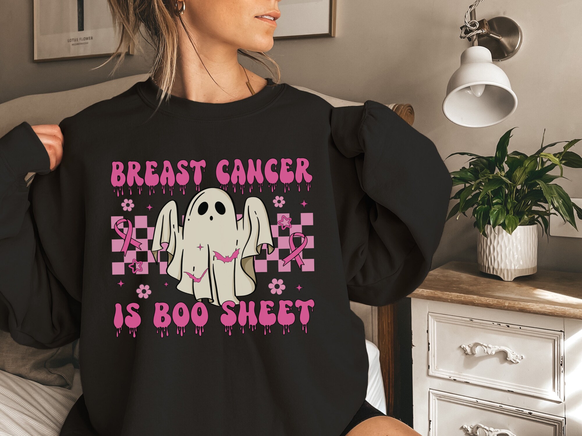 Breast Cancer Is Boo Sheet Sweatshirt - Funny Halloween Cancer Warrior Gift image 5