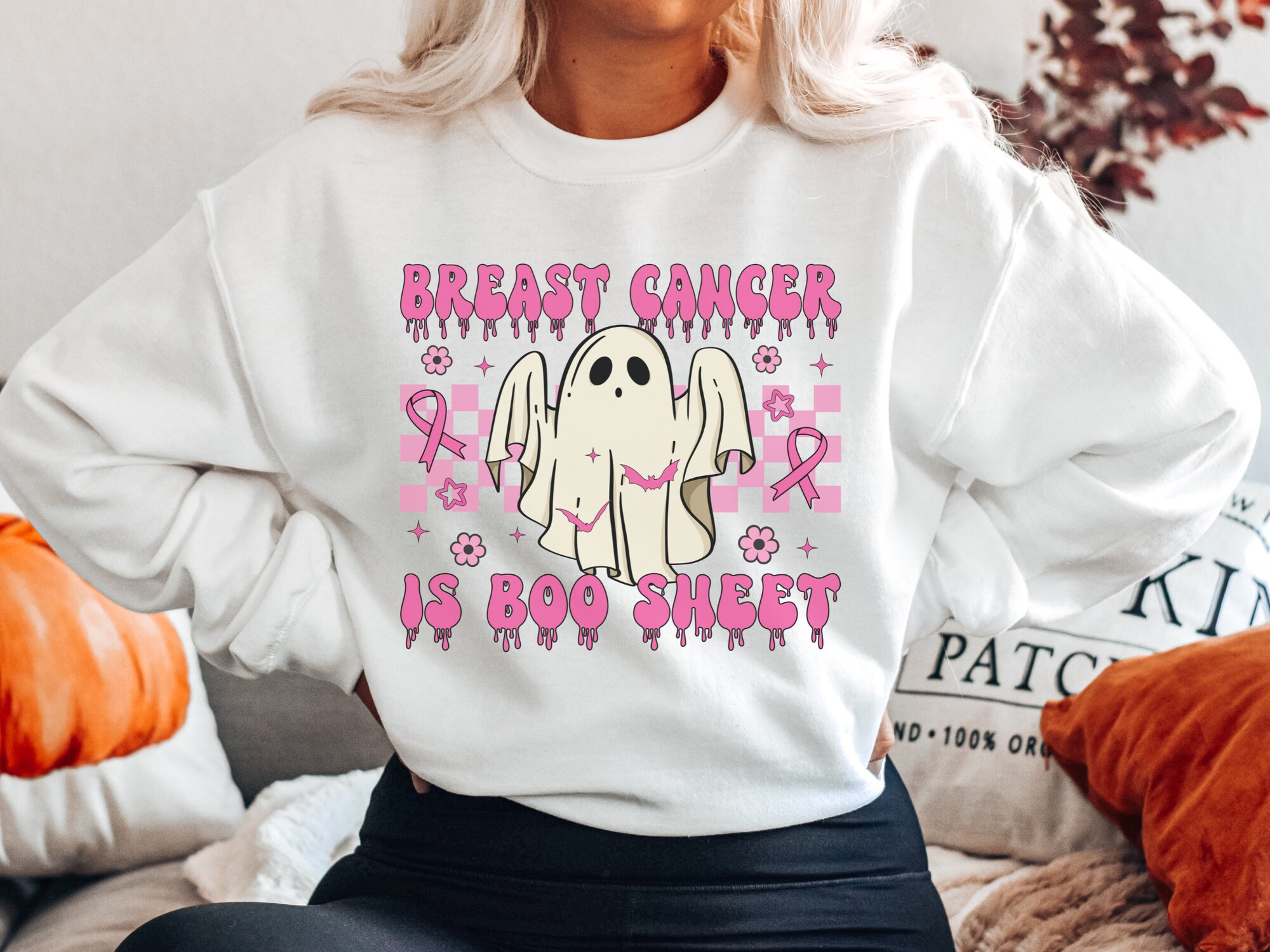 Breast Cancer Is Boo Sheet Sweatshirt - Funny Halloween Cancer Warrior Gift image 3