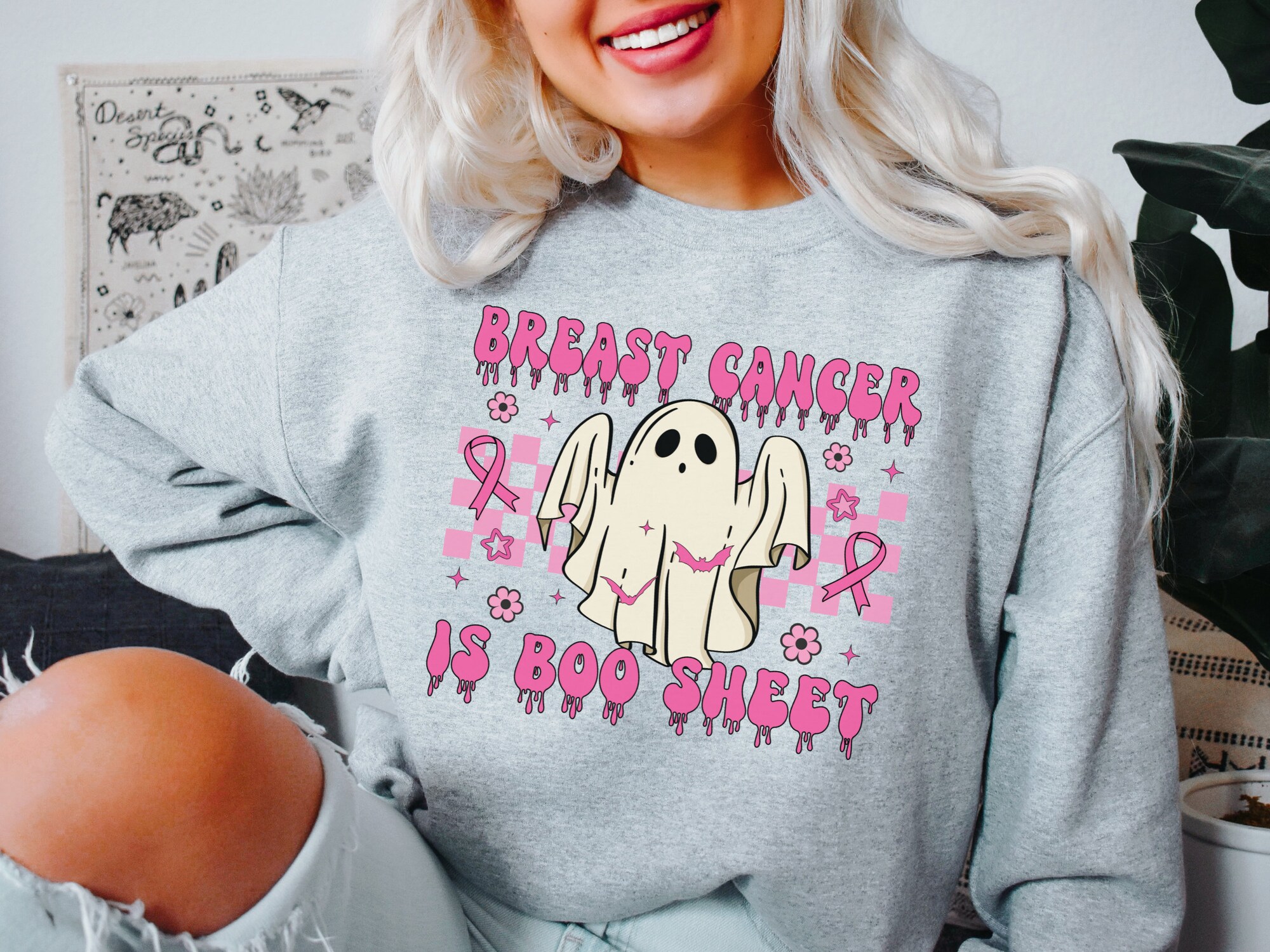 Breast Cancer Is Boo Sheet Sweatshirt - Funny Halloween Cancer Warrior Gift image 4