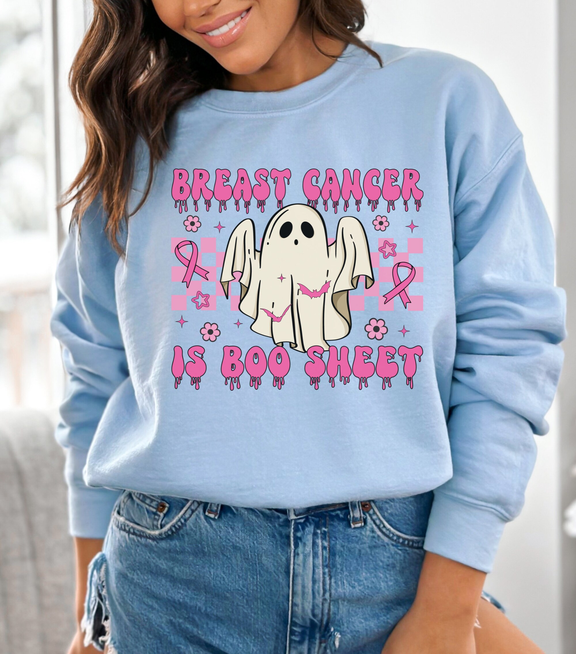 Breast Cancer Is Boo Sheet Sweatshirt - Funny Halloween Cancer Warrior Gift image 1