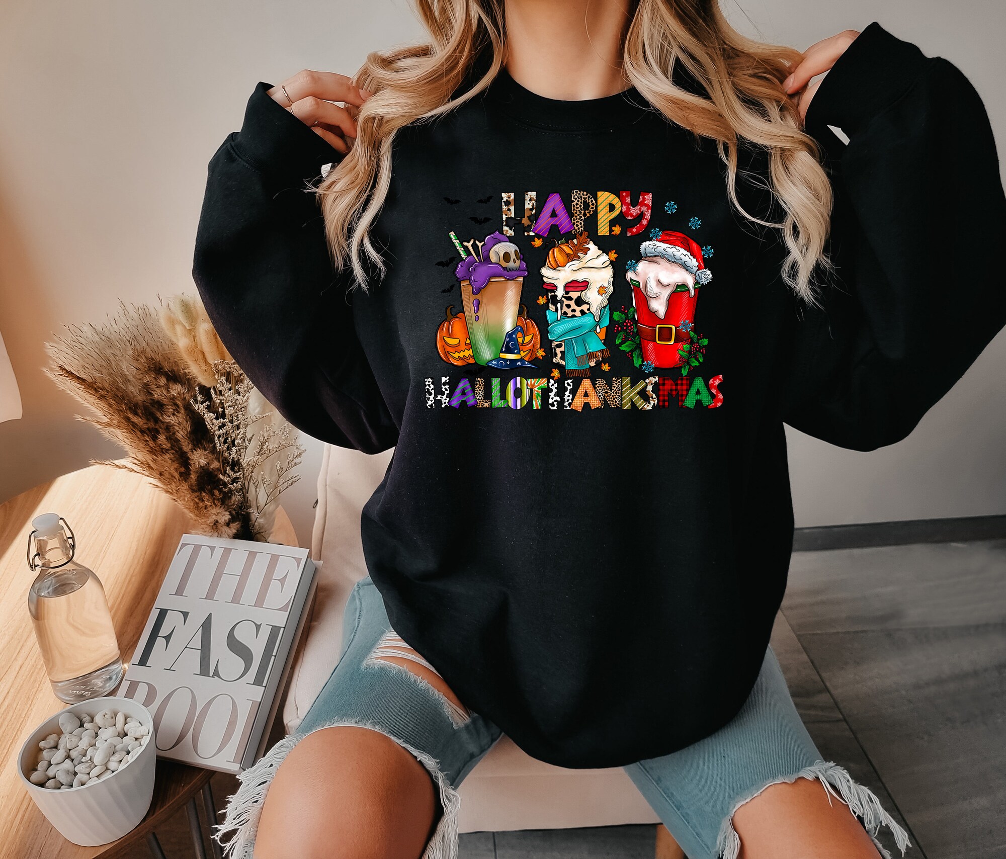 HalloThanksMas Hoodie Funny Halloween Thanksgiving Christmas Sweatshirt image 5