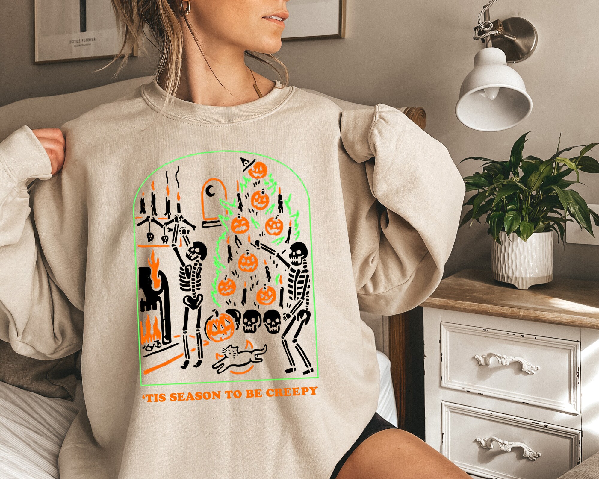 Tis the Season to be Creepy Sweatshirt: Funny Skeleton Halloween Spooky Vibes image 3