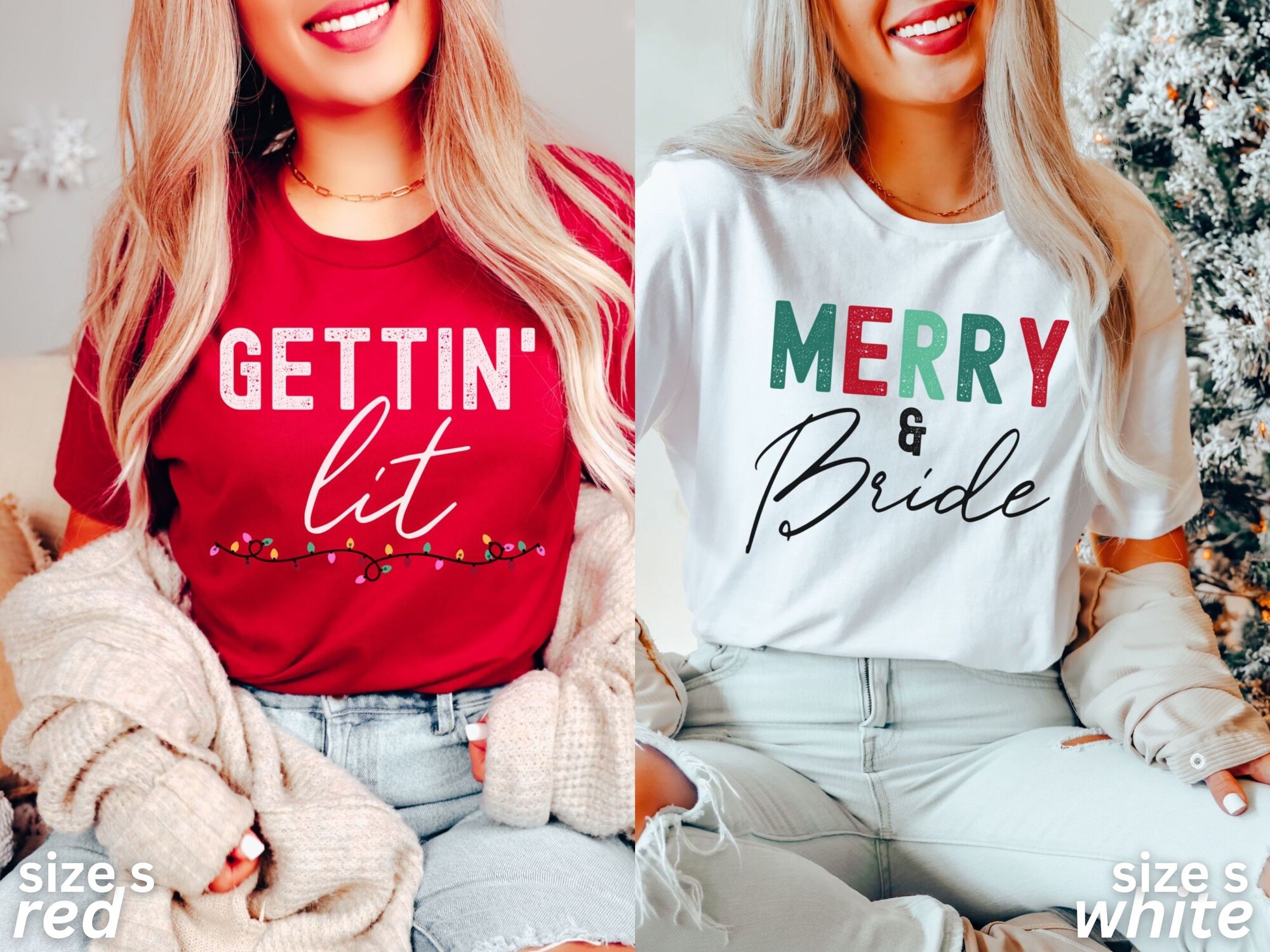 Winter Bachelorette Party Shirts: Christmas Bride Merry & Bride image 1