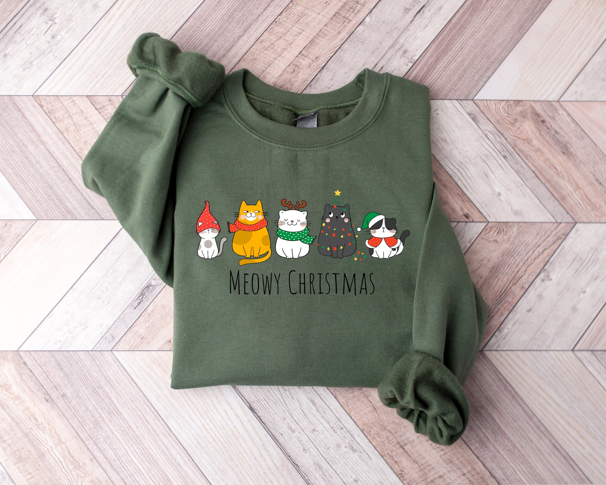 Meowy Christmas Sweatshirt | Funny Cat Lover Christmas Shirt image 2