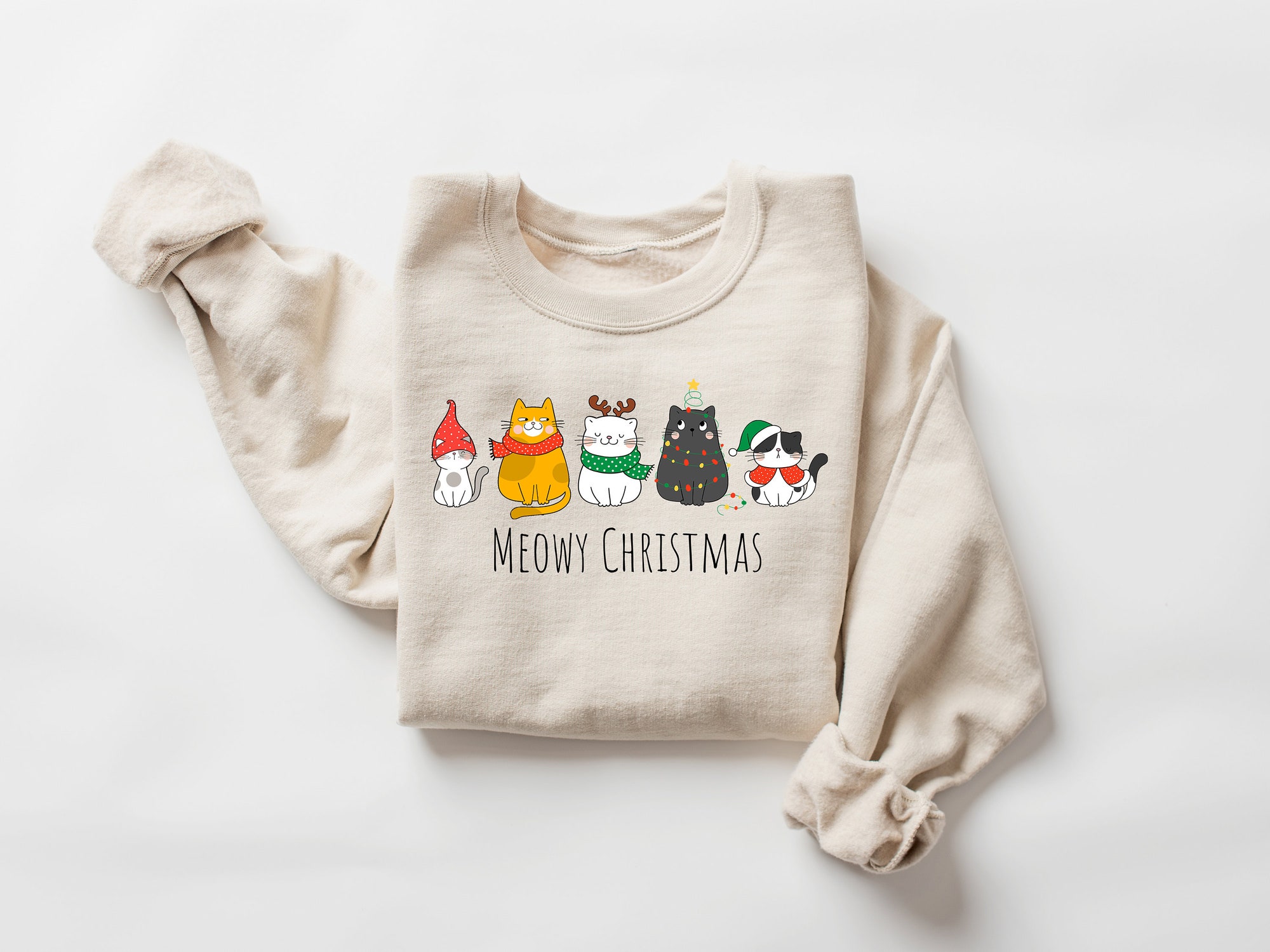 Meowy Christmas Sweatshirt | Funny Cat Lover Christmas Shirt image 1