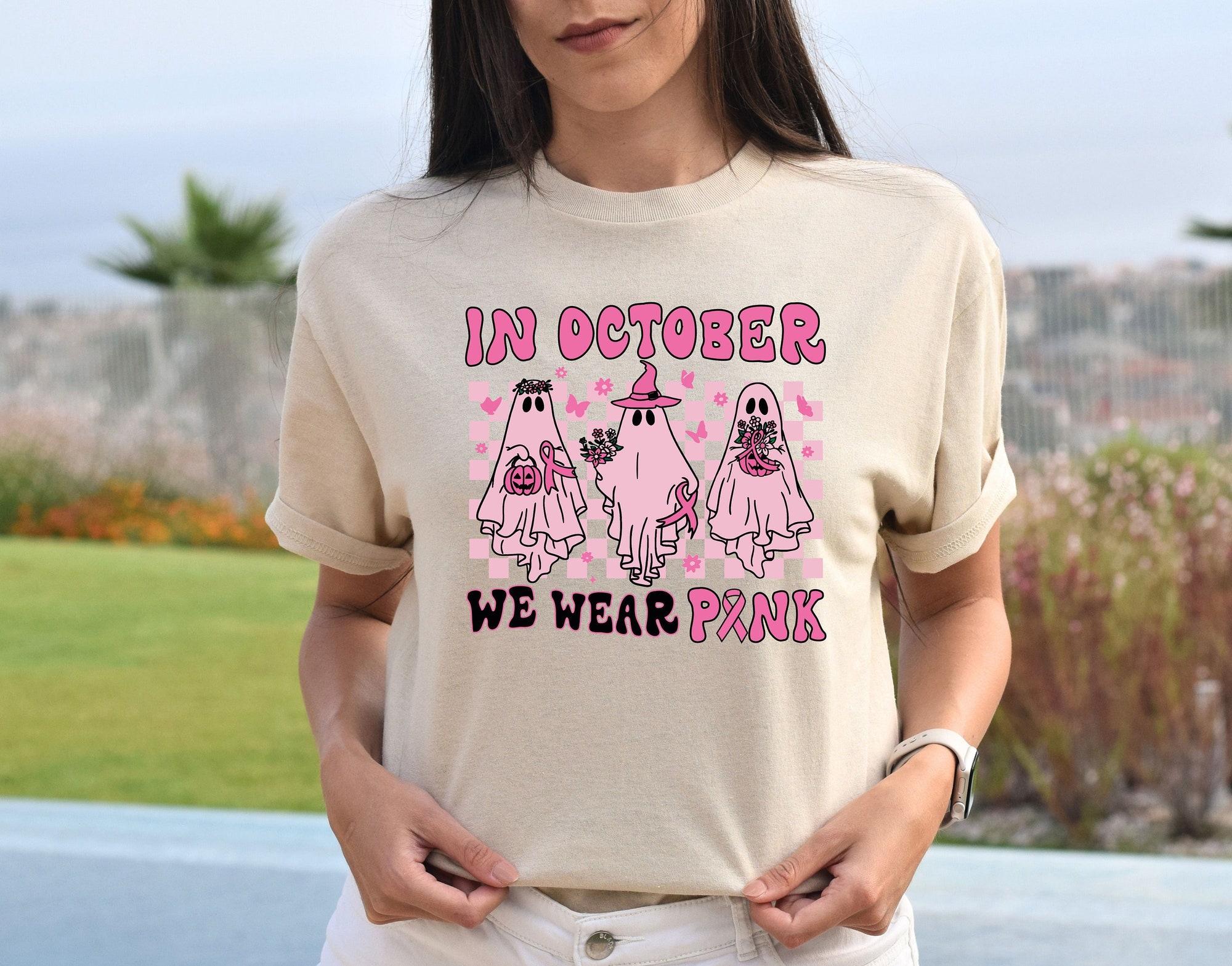 In October We Wear Pink Shirt - Breast Cancer Awareness Halloween Tee image 2