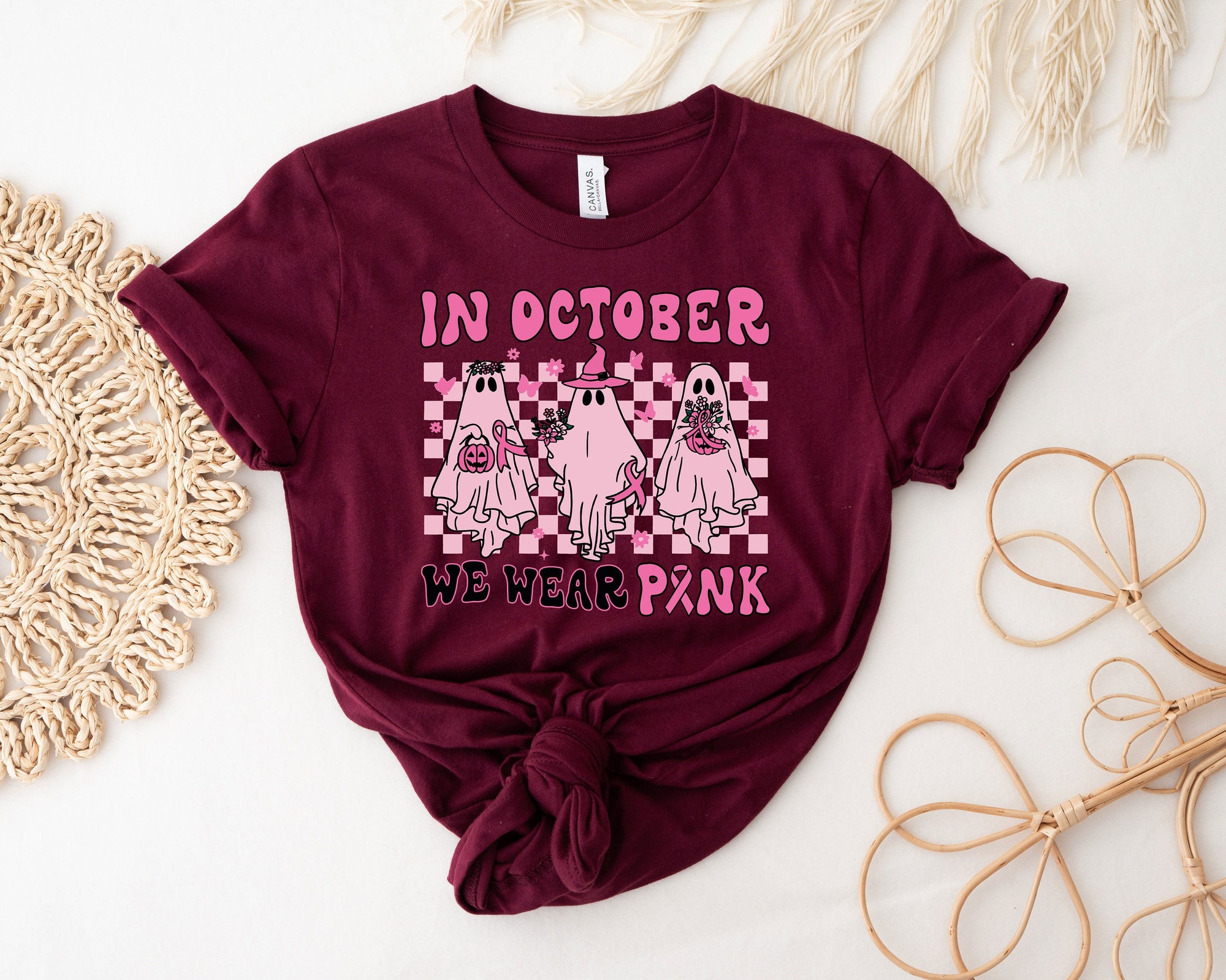 In October We Wear Pink Shirt - Breast Cancer Awareness Halloween Tee image 6